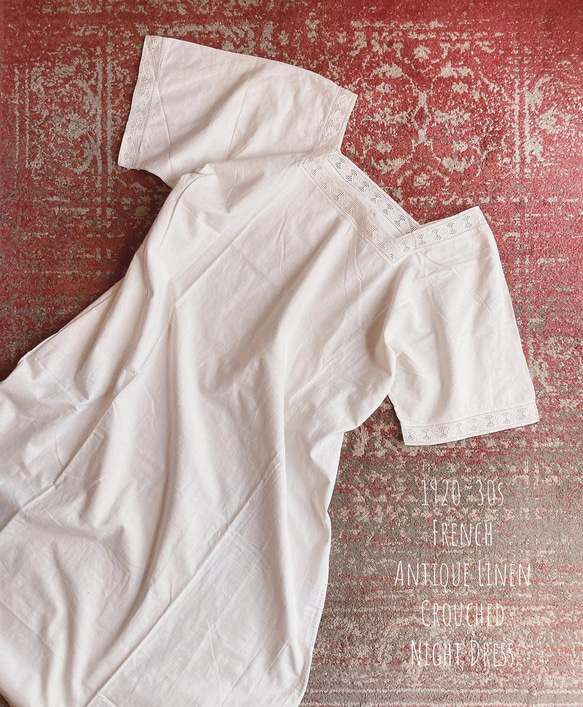 1920〜30年代 フランス アンティークリネン クロシェ編み ナイトドレス