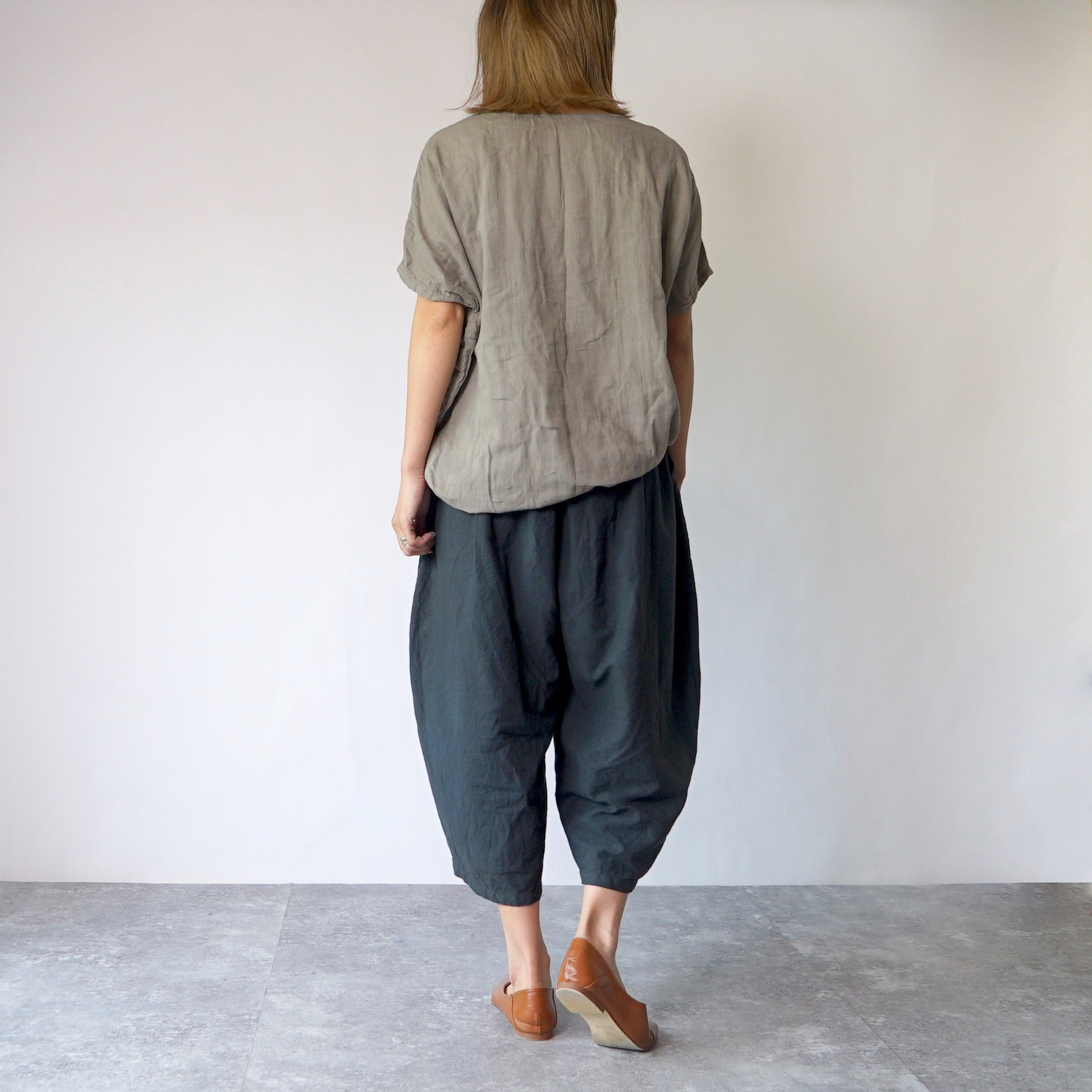 【福袋】ゆったりガーゼTシャツ/カーキ + バルーンパンツ8分丈/ブラック