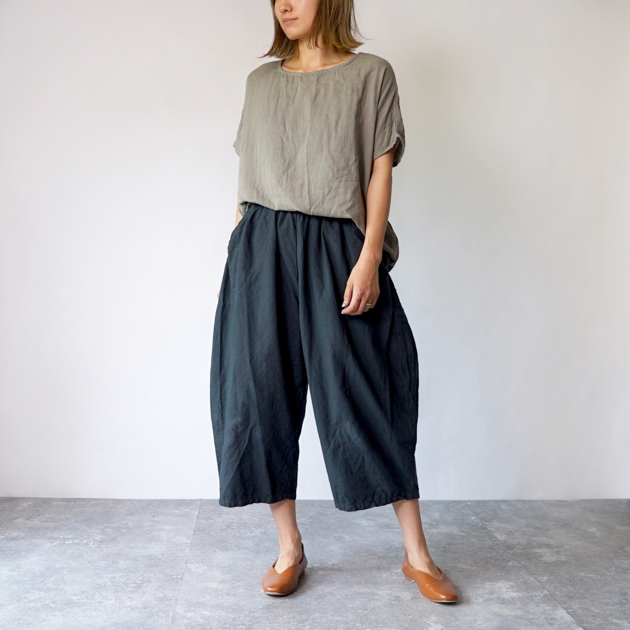 【福袋】ゆったりガーゼTシャツ/カーキ + バルーンパンツ8分丈/ブラック