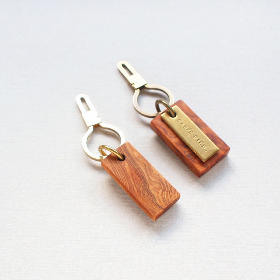 【S】YAKU-SUGI BRASS KEYHOLDER ● 屋久杉/真鍮/刻印/キーホルダー/選べる金具３種類