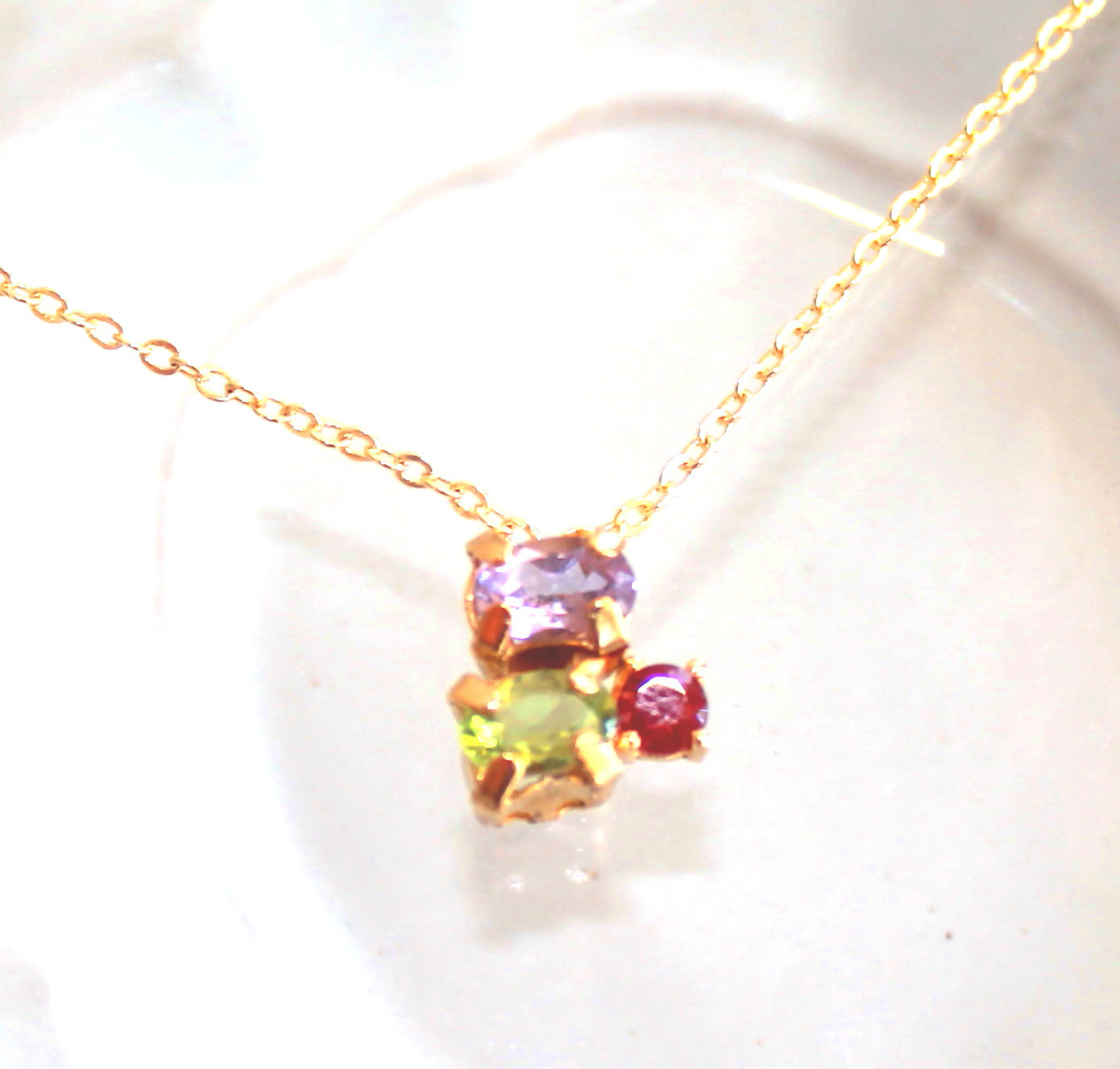 k18gp Amethyst & Peridot & Ruby Necklace
