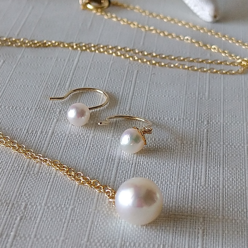 あこや本真珠ベビーパールラピスラズリネックレスK14(留金)