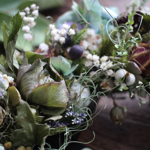 クリスマスローズと紫陽花のグリーンリース✳︎ドライフラワー◎23センチ