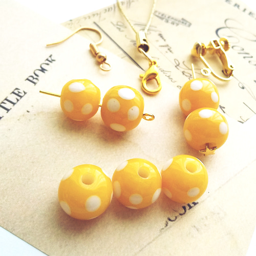 とんぼ玉 4個 11～12mm ガラス ビーズ 水玉 ドット フラットラウンド