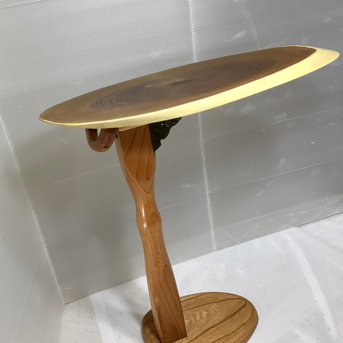 天然木 延寿輪切り サイドテーブル 折り畳み式 手造り 一点物 サイド