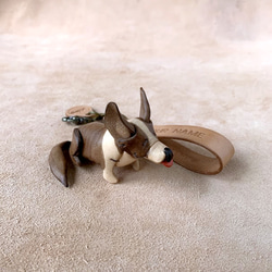 どうぶつの森-コーギー犬- 本革ベジタブルタンニン鞣し レザー キーリング チャーム アニマルシェイプ 1枚目の画像