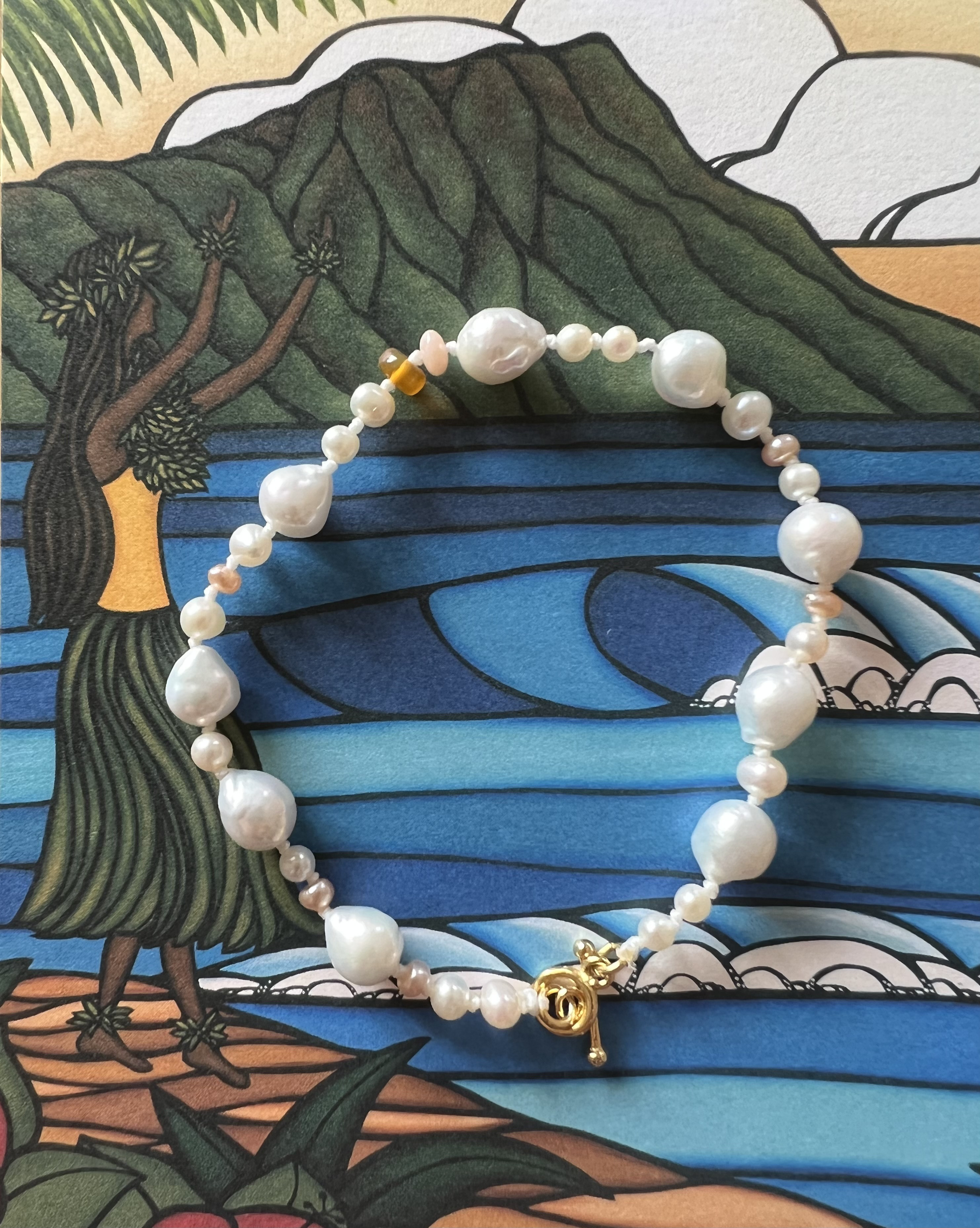 バロックパールと淡水パール&オパールのブレスレット