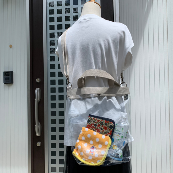 リネンとPVCの2wayクリアバッグ。A4対応プラス雑誌も。雨の日も。warabi-no 10枚目の画像