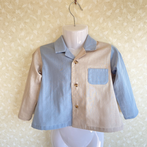 子供服 2色使い ふんわり肌にやさしい ダブルガーゼ オープンカラー 