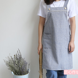 シンプル綿麻キッチン家庭用肩掛けエプロンネイルフラワー店着作業服 2枚目の画像