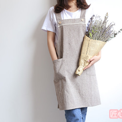 シンプル綿麻キッチン家庭用肩掛けエプロンネイルフラワー店着作業服 1枚目の画像