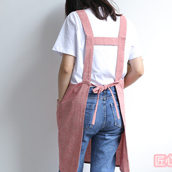 シンプル綿麻キッチン家庭用肩掛けエプロンネイルフラワー店着作業服 3枚目の画像