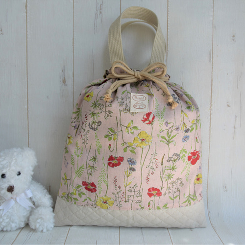 体操服袋/お着替え袋 ハンドメイド 小花柄 （美しい花柄の生地で