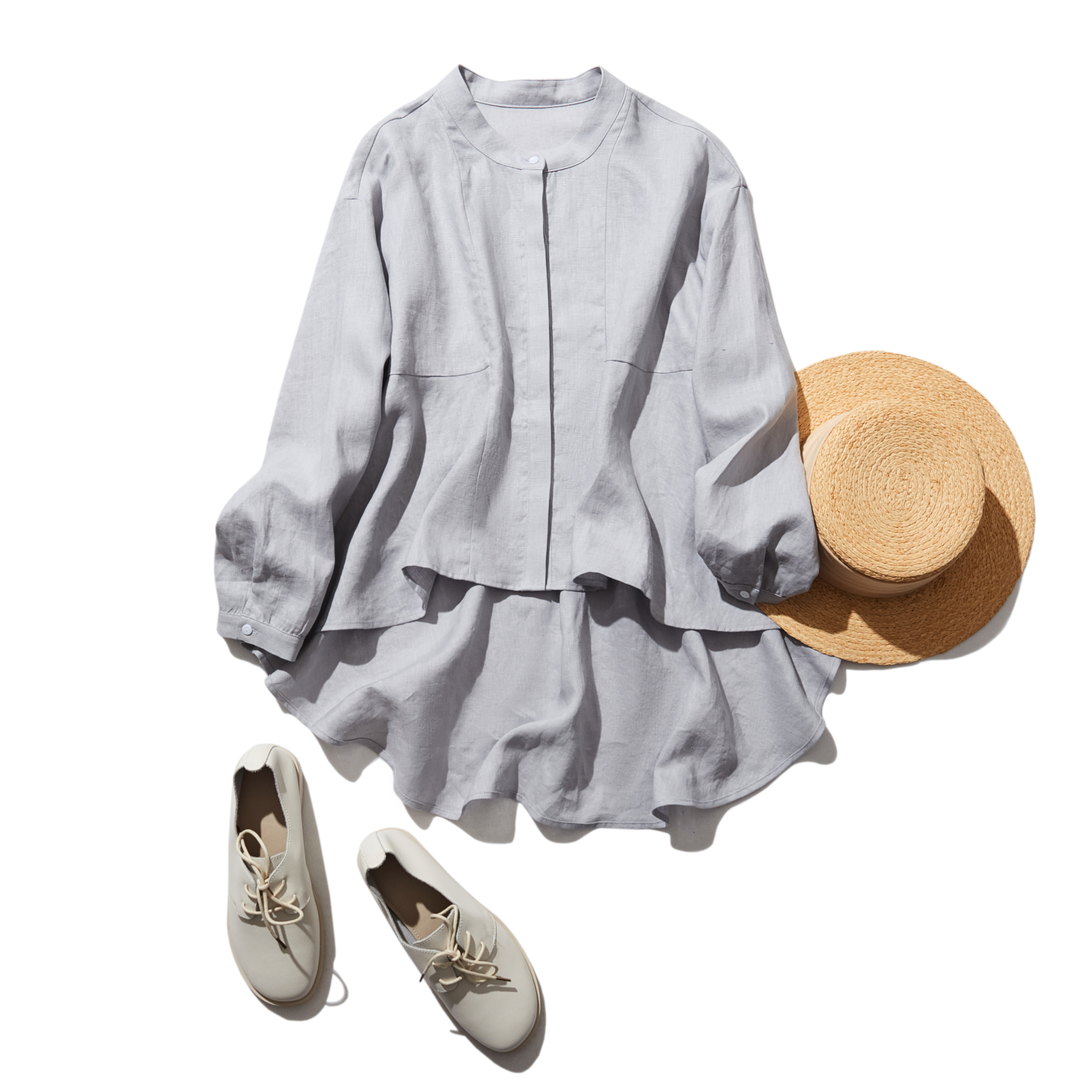 ゆるっと　おしゃれなシャツブラウス　長袖　夏の日焼止めにも 明るい灰色220402-2