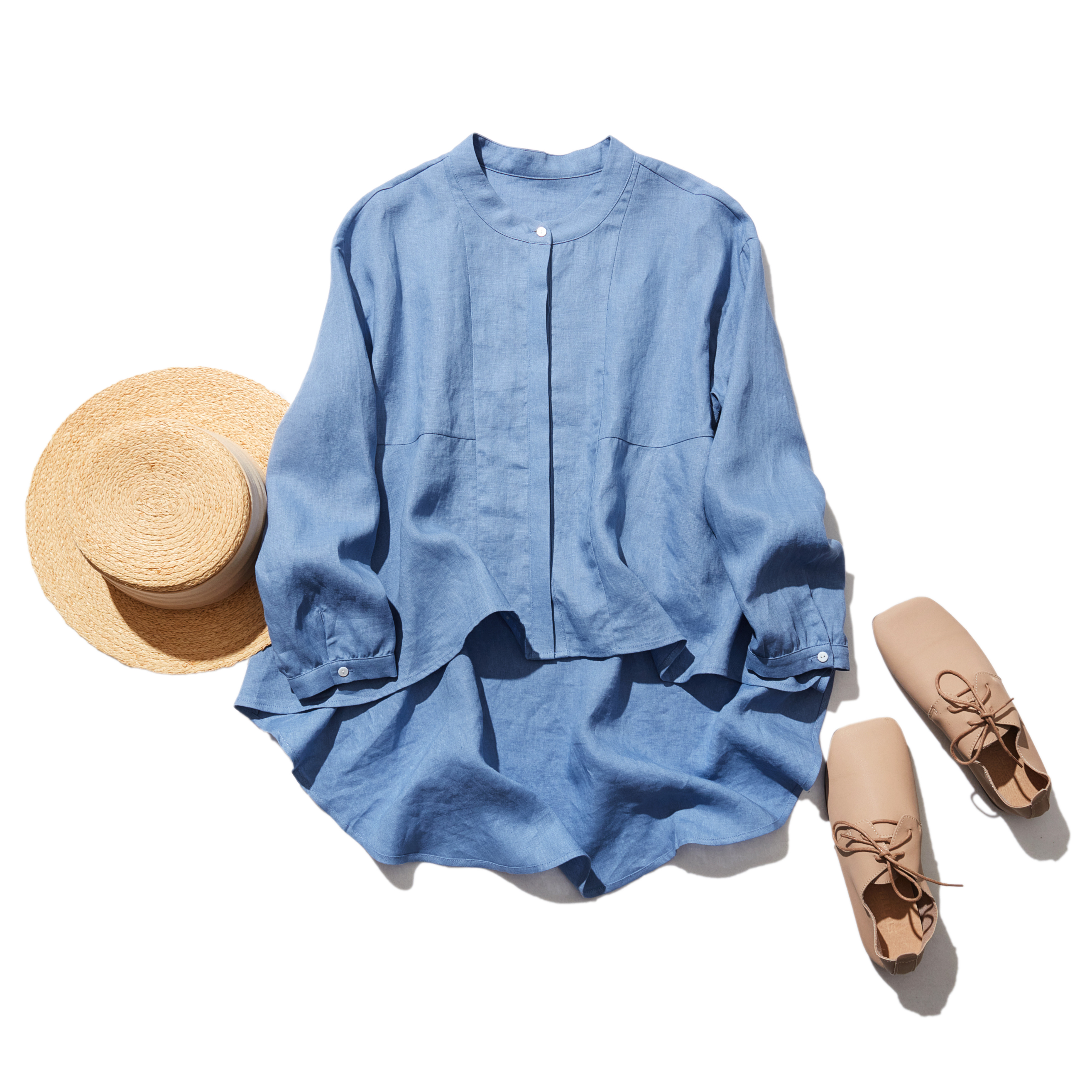 ゆるっと　おしゃれなシャツブラウス　長袖　夏の日焼止めにも 明るい青220402-3