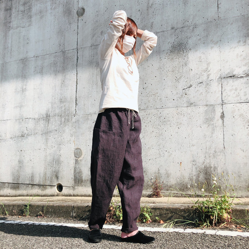 ナス紺＊linenツイルのサルエルパンツ ロングパンツ maruyu 通販