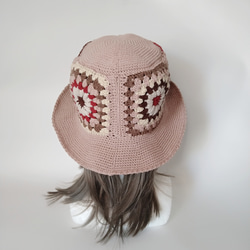 奶奶方形圖案棉質帽子（粉米色） 第6張的照片