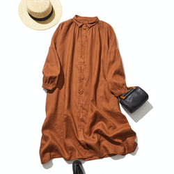 亞麻長襯衫連身裙，拓展您的時尚範圍 椰棕 220403-2 第1張的照片