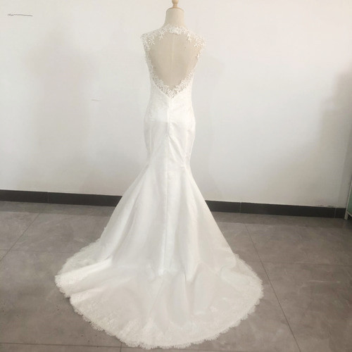 美品！ウエディングドレス 流れる透け花レース マーメイドライン  
