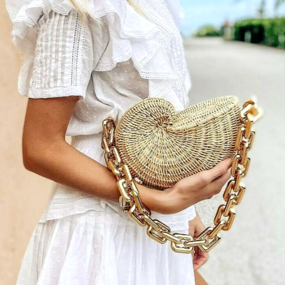 Shoulder Bag Rattan Straw Women Handmade Summer 3枚目の画像