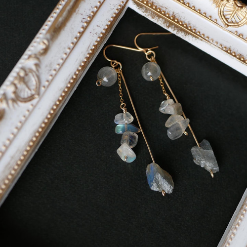 14kgf】ラブラドライトピアス☆天然石 ピアス（フック・チェーン