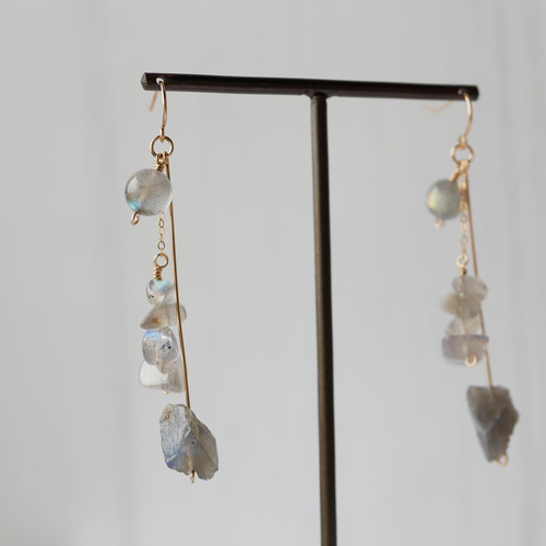 14kgf】ラブラドライトピアス☆天然石 ピアス（フック・チェーン