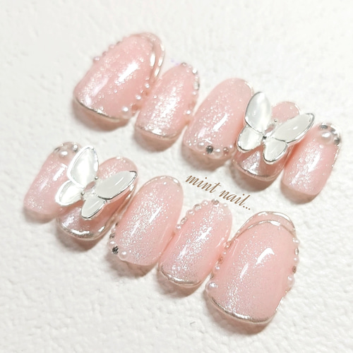 No．4♡ネイルチップ 韓国 韓国ネイル ピンク ガーリー 成人式 前  