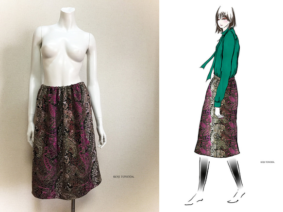 【1点もの・デザイン画付き・セット割引】トップス＋スカート（KOJI TOYODA） 2枚目の画像