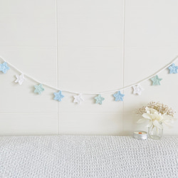 手編みの☆星ガーランド(水色×白×ミント) 2枚目の画像