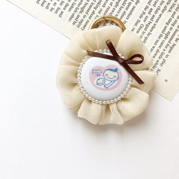 （全5色＊リボンが可愛い）マタニティマーク　マタニティキーホルダー　マタニティロゼット　シフォン 3枚目の画像