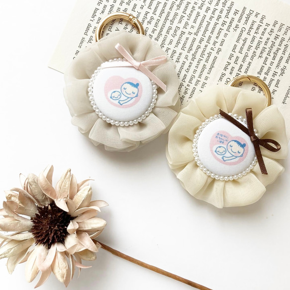 （全5色＊リボンが可愛い）マタニティマーク　マタニティキーホルダー　マタニティロゼット　シフォン 1枚目の画像