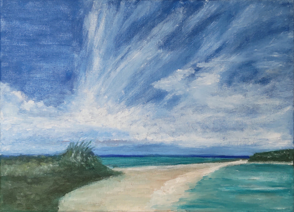 絵画　油絵　原画　動物　ペンギン　ブルー　海　空　アート　インテリア　F4 ペンギン油絵キャンバスオリジナルアートワーク - ショップ