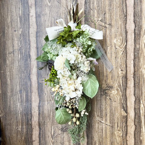 再販)ドライフラワー・爽やかなレモンリーフと 紫陽花スワッグ ドライ