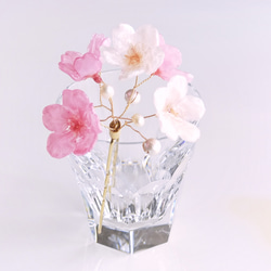 【受注制作】Everpink Bloom. 本物のお花　 桜とパールの揺れる髪飾り（ソメイヨシノ＆早咲きピンク）ワイヤー 1枚目の画像