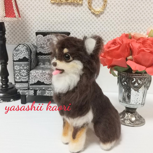 羊毛フェルト ロングコートチワワ チョコタン / チワワぬいぐるみ