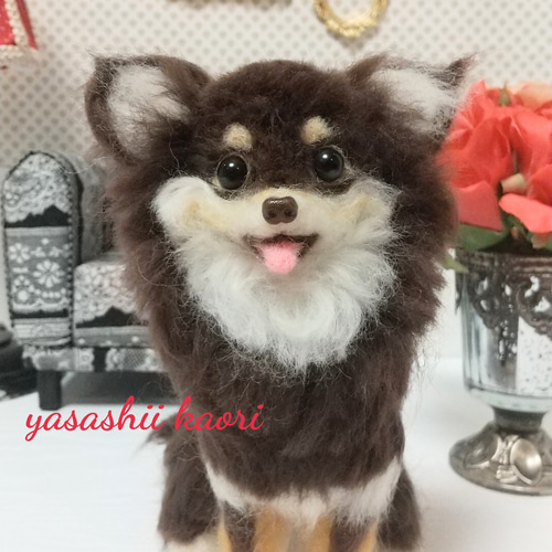 羊毛フェルト チワワ チョコタン チワワぬいぐるみ チワワ置物