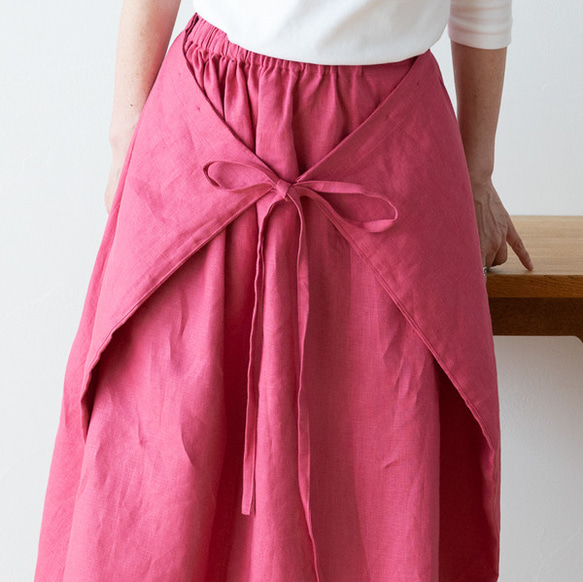 気分があがるフューシャピンクのリネン　ラップスカート　ロングスカート　～お好きな丈で～ 4枚目の画像