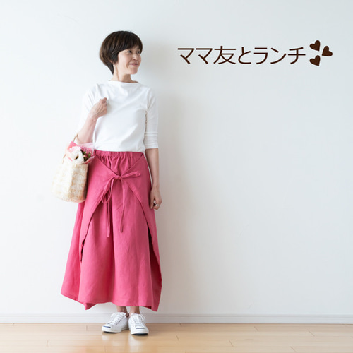 【美品】MARUKOピンク シルクロングガードル 気分があがるフューシャピンクのリネン ラップスカート ロング