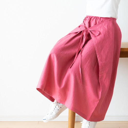 気分があがるフューシャピンクのリネン ラップスカート ロングスカート