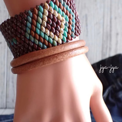 【新色】beads bracelet - opaque chocolate turquoise 3枚目の画像