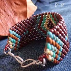 【新色】beads bracelet - opaque chocolate turquoise 2枚目の画像