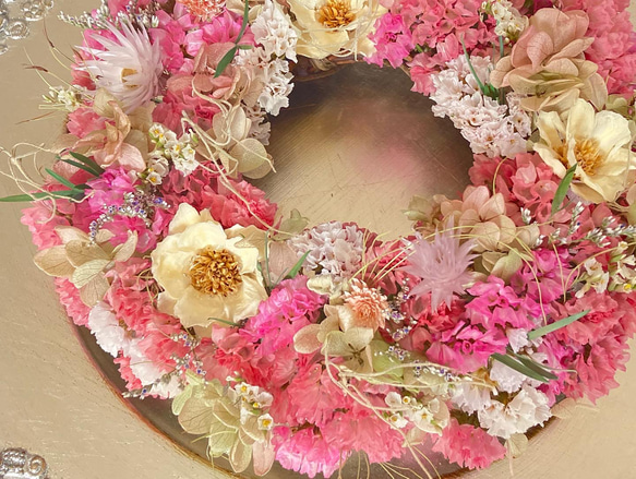 【人気】Spring wreathe リモニウムリース 母の日 誕生日 プチギフト ドライフラワー 癒し 2枚目の画像