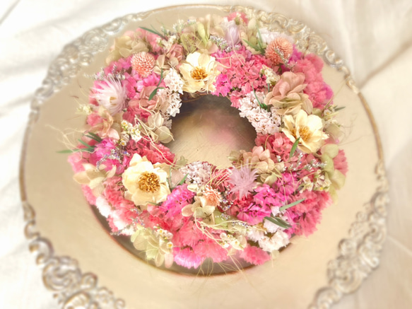 【人気】Spring wreathe リモニウムリース 母の日 誕生日 プチギフト ドライフラワー 癒し 3枚目の画像