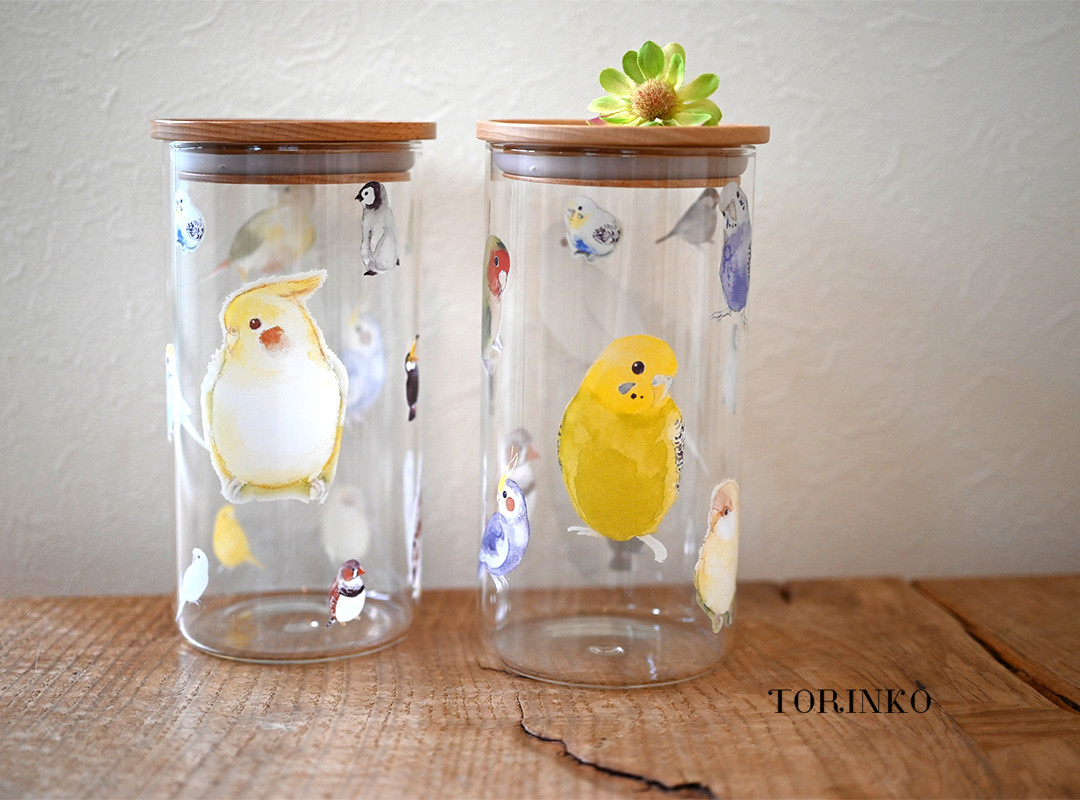 ウランガラス　鳥　小物入れ　キャニスター　置物