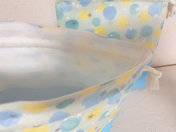 お弁当袋＆巾着セット　可愛い水色水玉柄　男女兼用　水色 3枚目の画像