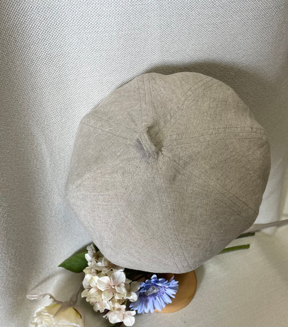 洗い込まれたベルギーリネンで手作りしたベレー帽♪キナリベージュ♪アイスググレイ♪オフホワイト 2枚目の画像