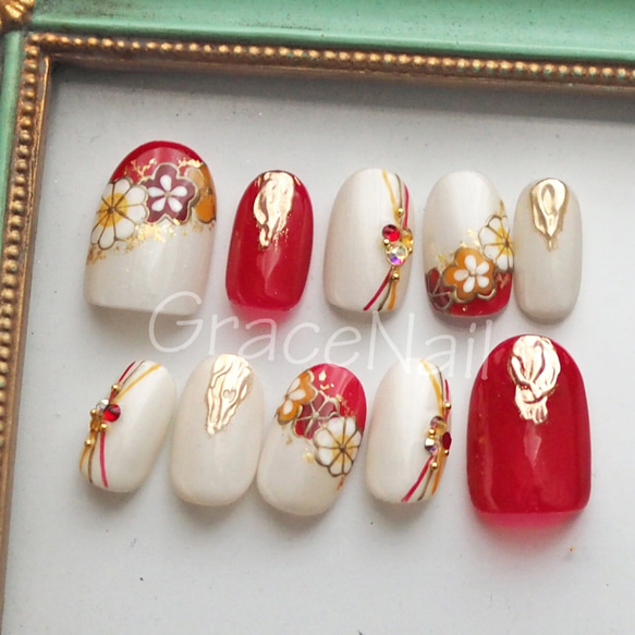 サイズオーダー】成人式・卒業式・着物 和柄ネイルチップ28 ネイル  