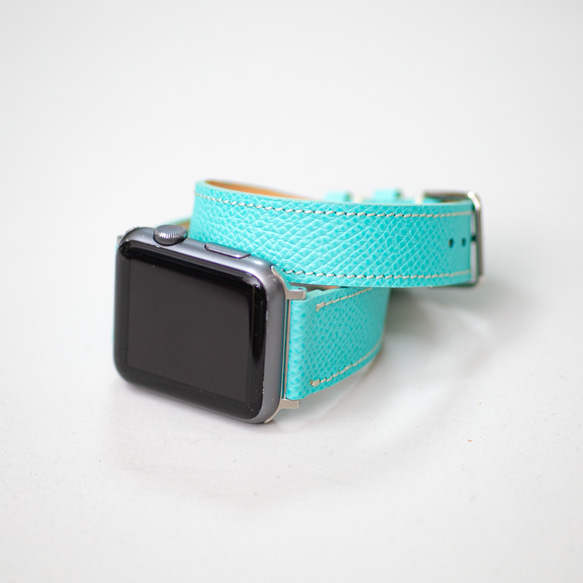 採用優質皮革製成 Apple Watch 皮帶 薄荷綠 蒂芬妮藍 Vaux Epson 可改為雙包 第10張的照片