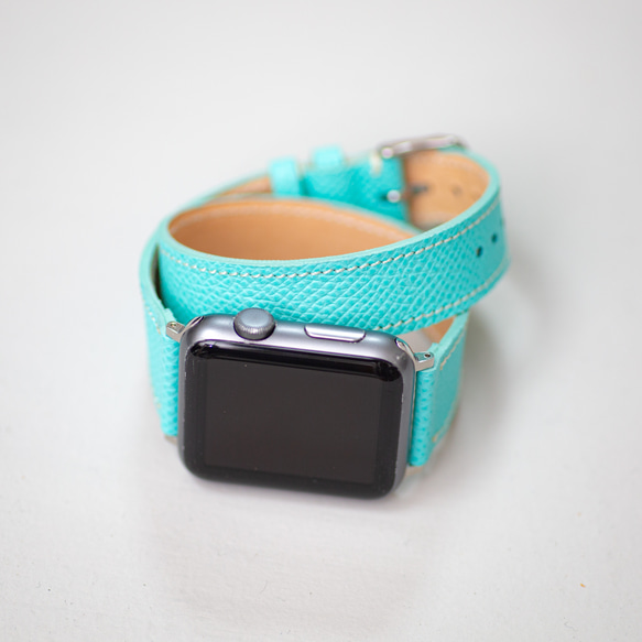採用優質皮革製成 Apple Watch 皮帶 薄荷綠 蒂芬妮藍 Vaux Epson 可改為雙包 第15張的照片