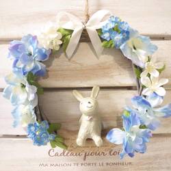 ナチュラルリース 母の日 お花 ミモザ ハンドメイド うさぎ 春